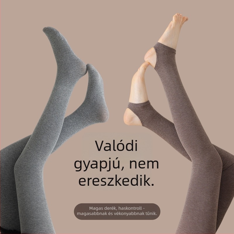 Női termikus leggings fleece béléssel az őszi–téli időszakra, vastag, hasformázó és csípőemelő hatással, lábfejes harisnyák