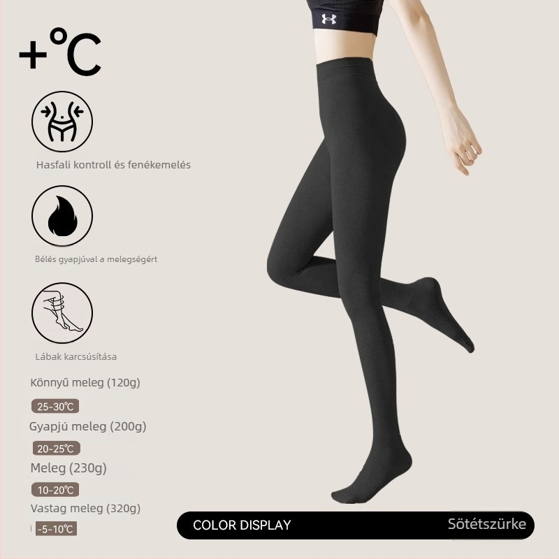 Női termikus leggings fleece béléssel az őszi–téli időszakra, vastag, hasformázó és csípőemelő hatással, lábfejes harisnyák