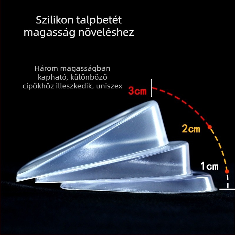 Láthatatlan magasságnövelő talpbetét, öntapadó, szagmentes, csúszásmentes sarokbetét, kényelmes viselet, félméretű szilikon magasság-növelő betét