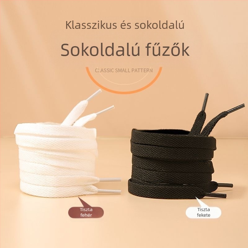 Fehér dupla rétegű lapos cipőfűzők, 1,2 m, sportcipőkhöz és vászoncipőkhöz, uniszex