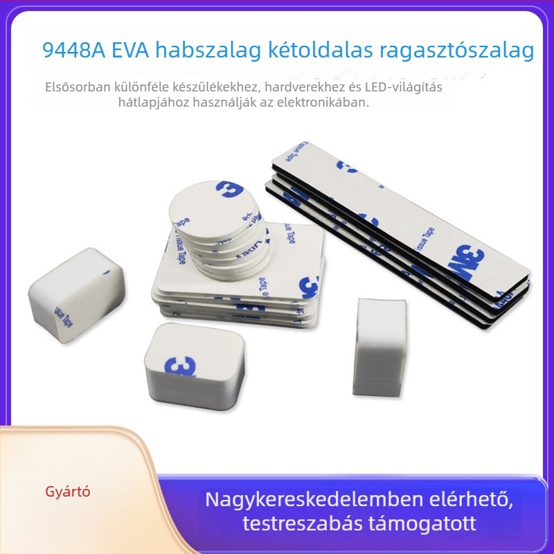9448A Megvastagított EVA hab ragasztó – csúszásmentes, önragasztó, kétoldalas, magas hőmérséklet-álló, kerek hab ragasztópad, Ø20 mm, fehér