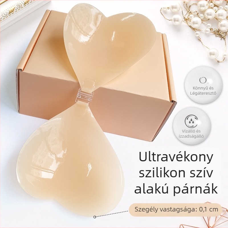 Szív alakú szilikon melltapasz, push-up hatással, láthatatlan, ultraviér, csúszásmentes fürdőruhához és menyasszonyi ruhához