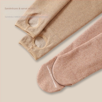 Női fleece-béléses leggings ősz-télre, zab színű, függőleges csíkokkal és bordázott mintázattal