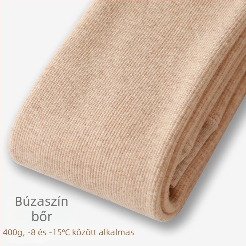 Női fleece-béléses leggings ősz-télre, zab színű, függőleges csíkokkal és bordázott mintázattal