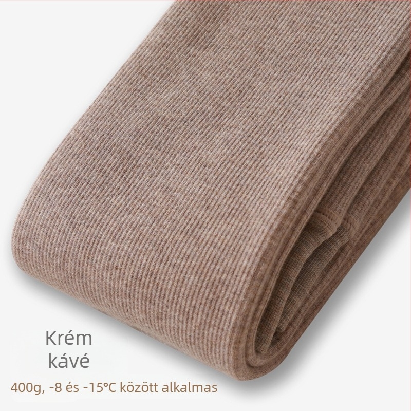Női fleece-béléses leggings ősz-télre, zab színű, függőleges csíkokkal és bordázott mintázattal
