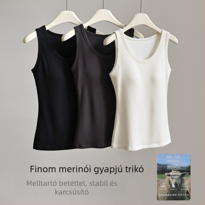 Női Merinó gyapjú mellény, őszi-téli szezonra, melltámasz betéttel, meleg alsó réteg, karcsú szabású, ujjatlan