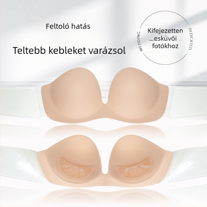 Mély U alakú melltapasz acélgyűrűvel, V- alakú, nagy méret, pántok nélkül, hát nélküli, esküvői fehérnemű, csúszásmentes push-up