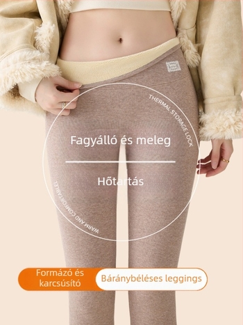 Őszi–téli vastag pamut leggings fleece belsővel, meleg, magas derekú fazon a haskontrolljáért, Barbie-stílus