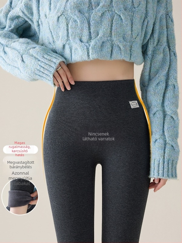 Őszi–téli vastag pamut leggings fleece belsővel, meleg, magas derekú fazon a haskontrolljáért, Barbie-stílus