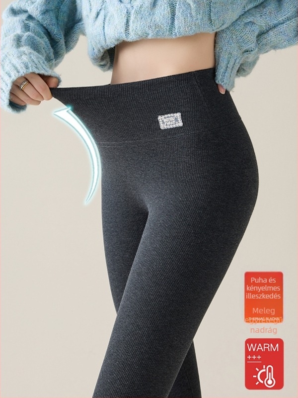 Őszi–téli vastag pamut leggings fleece belsővel, meleg, magas derekú fazon a haskontrolljáért, Barbie-stílus