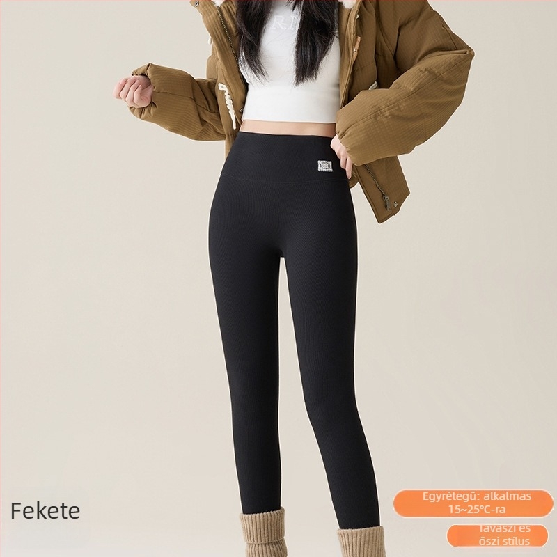 Őszi–téli vastag pamut leggings fleece belsővel, meleg, magas derekú fazon a haskontrolljáért, Barbie-stílus