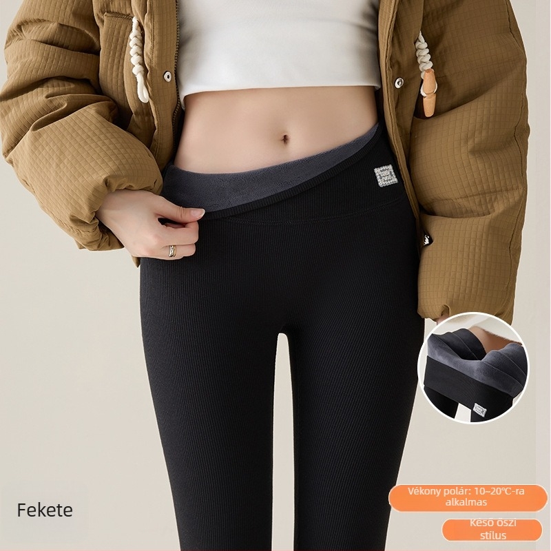 Őszi–téli vastag pamut leggings fleece belsővel, meleg, magas derekú fazon a haskontrolljáért, Barbie-stílus