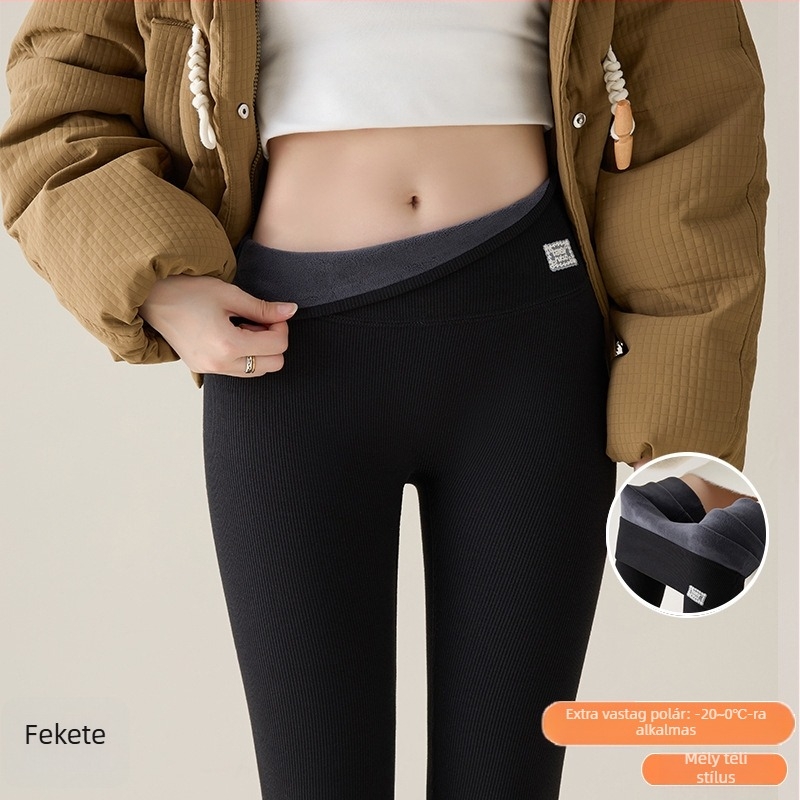 Őszi–téli vastag pamut leggings fleece belsővel, meleg, magas derekú fazon a haskontrolljáért, Barbie-stílus