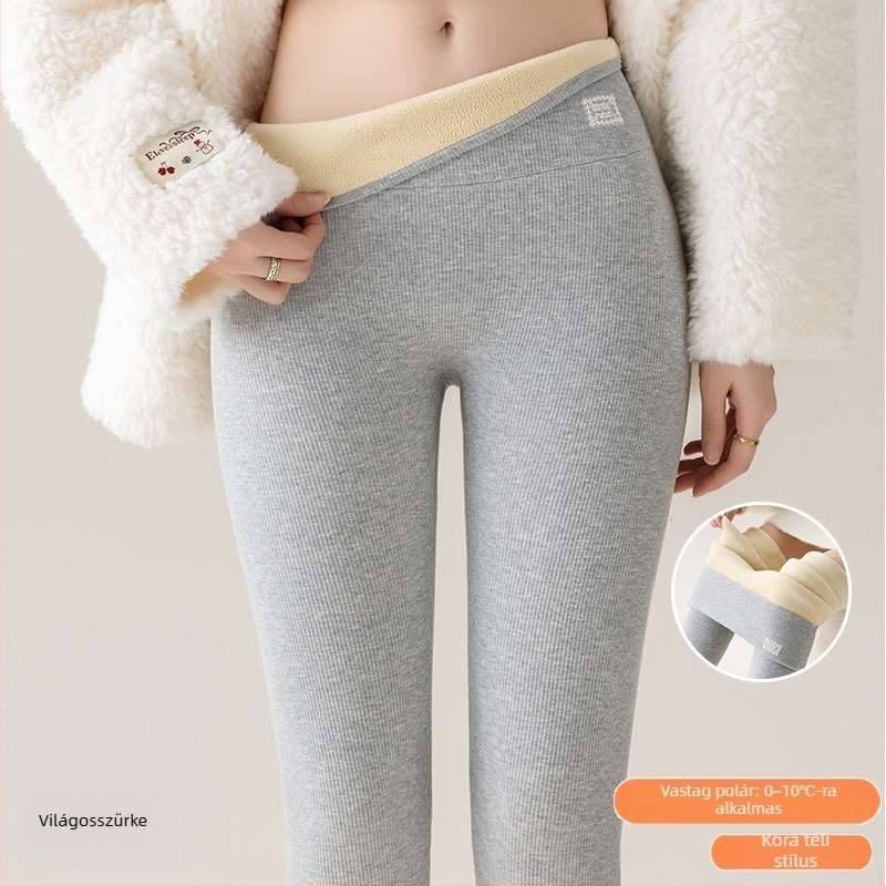 Őszi–téli vastag pamut leggings fleece belsővel, meleg, magas derekú fazon a haskontrolljáért, Barbie-stílus