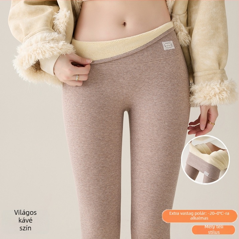 Őszi–téli vastag pamut leggings fleece belsővel, meleg, magas derekú fazon a haskontrolljáért, Barbie-stílus
