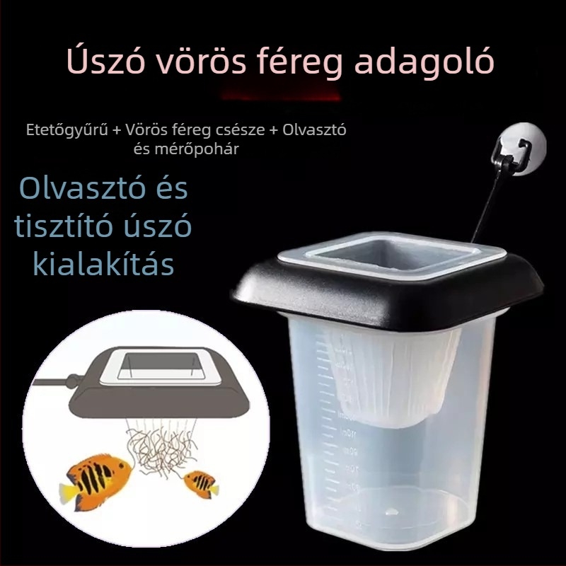 Műanyag akváriumi etető pohár tölcsérrel, fagyasztott vérférgek, nematódák és Artemia etetéséhez