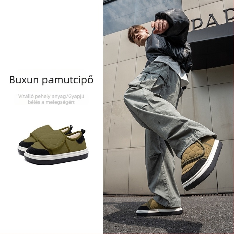 Buyun plüss pamut férfi cipő — kültéri sportcipő vastag talppal, vízálló felsőrész, fleece bélés, meleg őszre és télre, külső viseletre