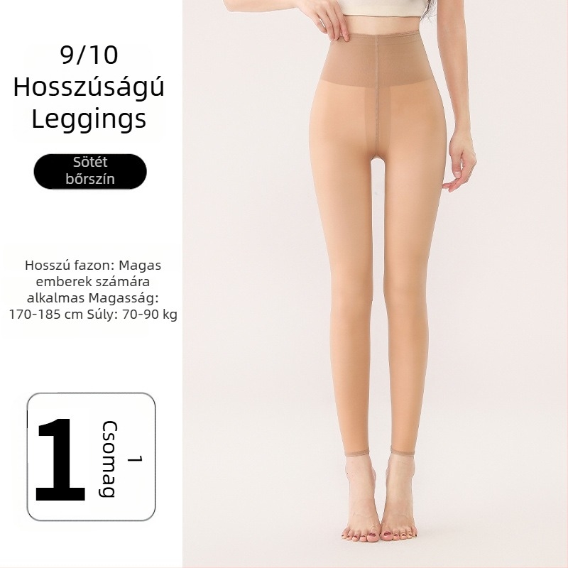 Női 9/10 hosszúságú leggings, lábformázó, fleece béléses, természetes nude hatás, 140–185 cm magasságúak számára, őszi-tavaszi viselésre