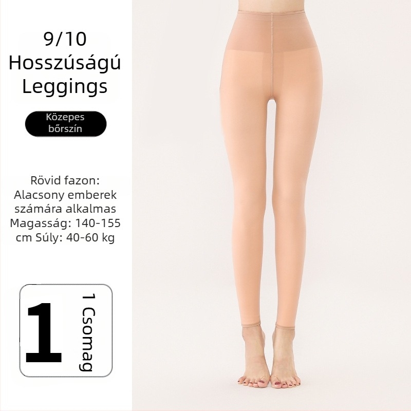 Női 9/10 hosszúságú leggings, lábformázó, fleece béléses, természetes nude hatás, 140–185 cm magasságúak számára, őszi-tavaszi viselésre