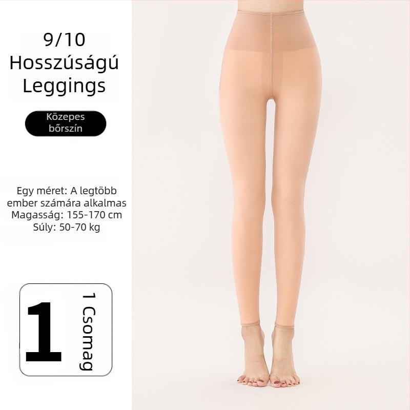 Női 9/10 hosszúságú leggings, lábformázó, fleece béléses, természetes nude hatás, 140–185 cm magasságúak számára, őszi-tavaszi viselésre