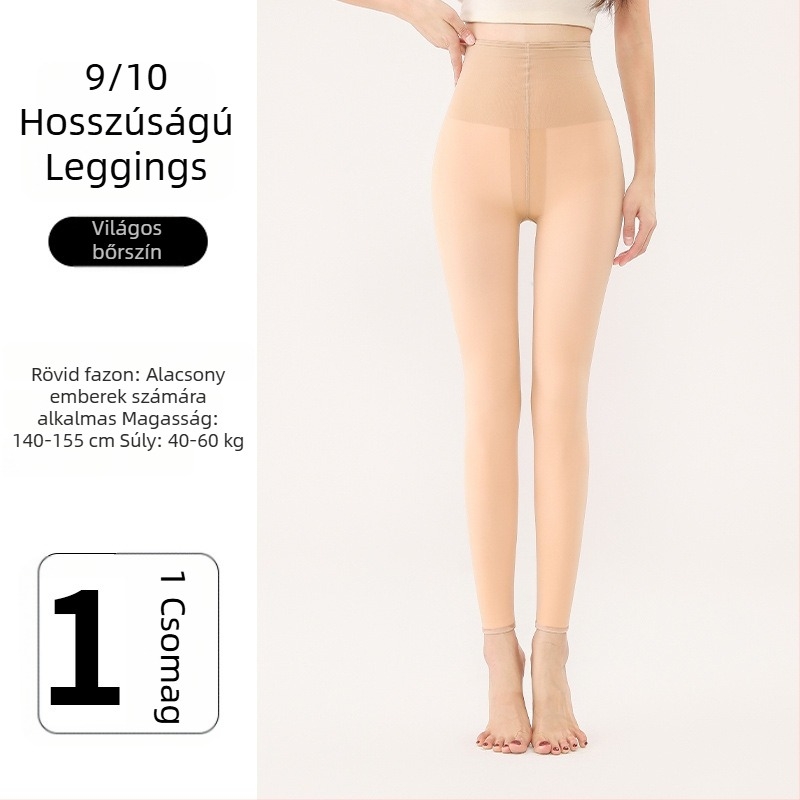 Női 9/10 hosszúságú leggings, lábformázó, fleece béléses, természetes nude hatás, 140–185 cm magasságúak számára, őszi-tavaszi viselésre