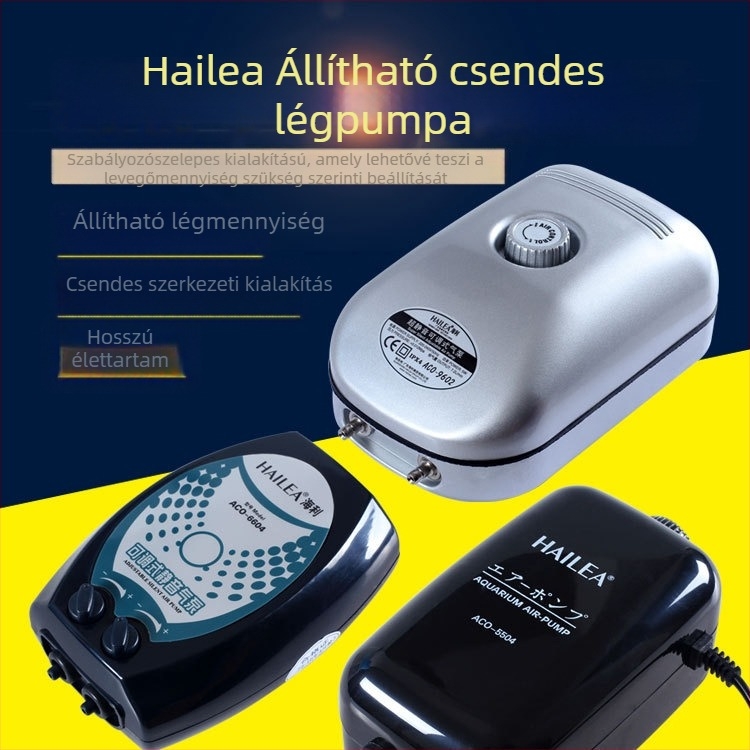 Haili kétfejű akváriumi oxigénpumpa ACO5503/6603/9610, szabályozható légmennyiség, csendes működés