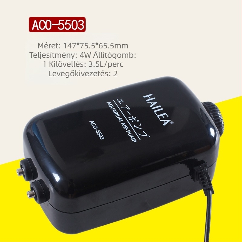 Haili kétfejű akváriumi oxigénpumpa ACO5503/6603/9610, szabályozható légmennyiség, csendes működés
