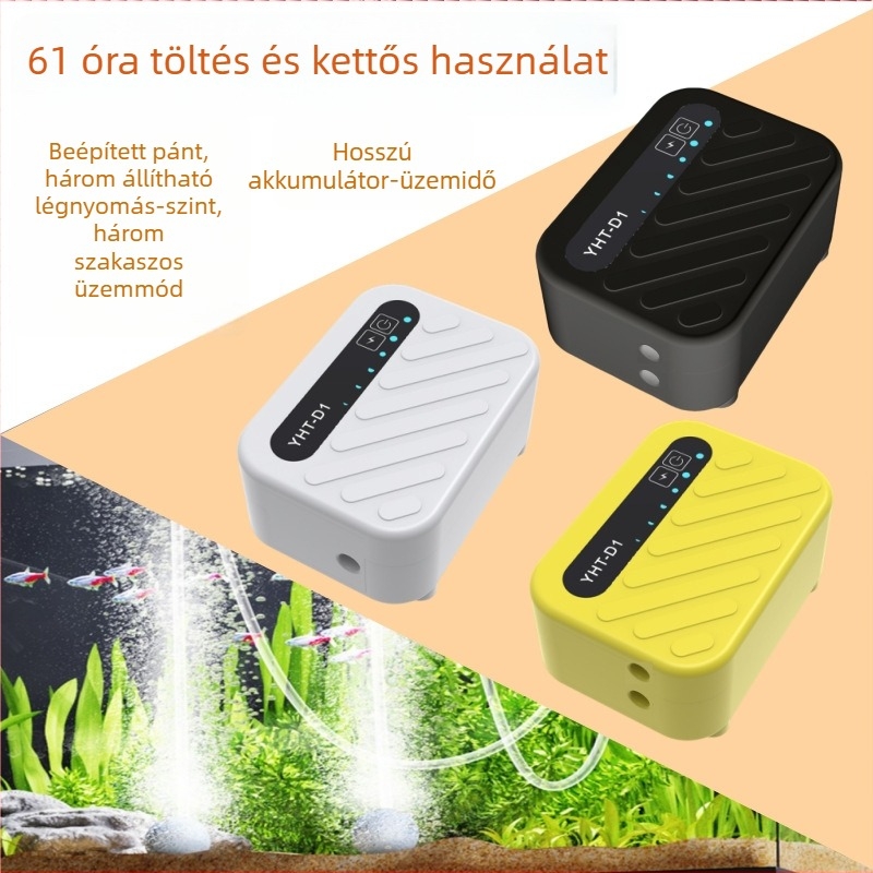 Új csendes, kompakt akváriumi oxigénszivattyú, oxigénképző, újratölthető, kettős használat