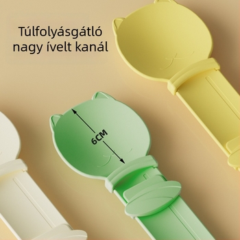 Macska jutalomadagoló kanál csúszó mechanizmussal, húspasztához etetésre, kiscicáknak