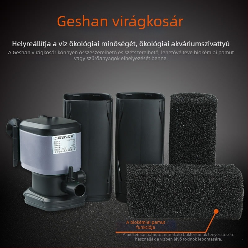 Beépített háromfunkciós szűrő és vízcsere pumpa akváriumhoz, oxigénezés és cirkuláció, biokémiai szűrő