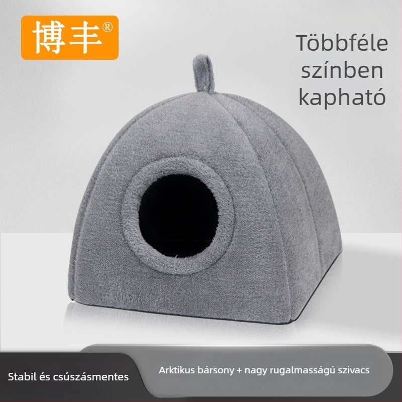 Tök alakú, zárt kisállatfészek macskáknak és apró állatoknak, géppel mosható, téli menedék