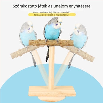 Tömörfa papagáj-edző játék asztali állvánnyal és billegő platformával