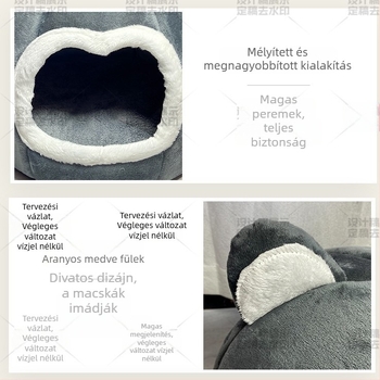Téli meleg, zárt kör alakú kisállatágy plüss béléssel macskáknak és kutyáknak