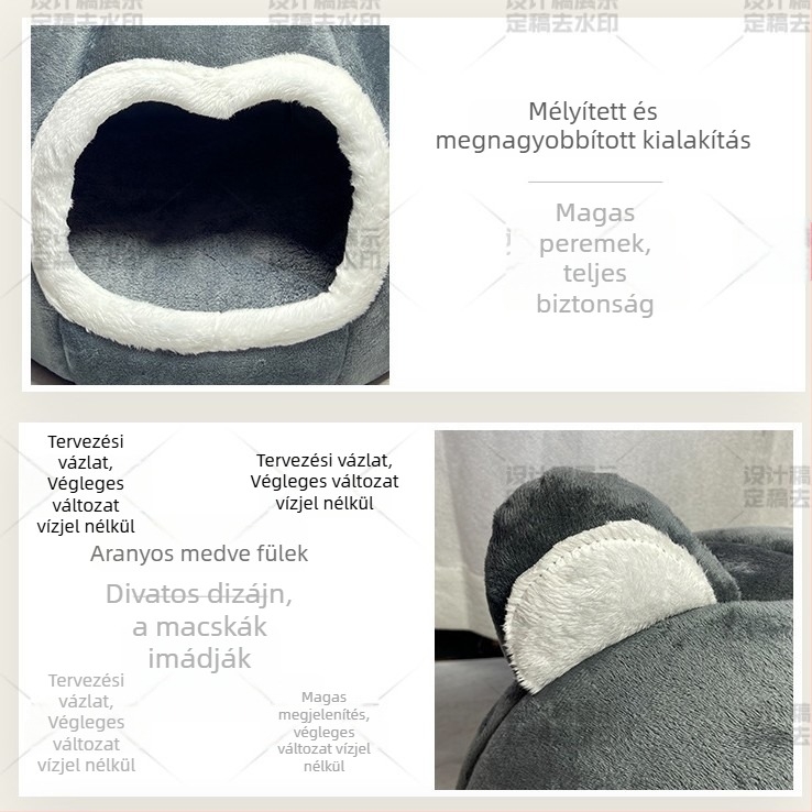 Téli meleg, zárt kör alakú kisállatágy plüss béléssel macskáknak és kutyáknak