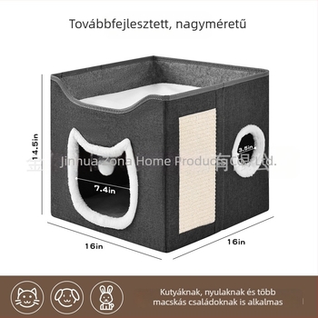 Két szintes macskafészek hegyes fülekkel, belső összecsukható menedék macskáknak és kis kutyáknak