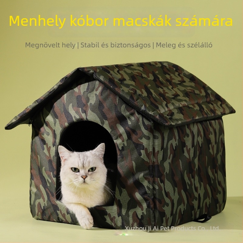 Kültéri camuflált Oxford vászonból készült kisállat-odú – zárt odú macskáknak és kutyáknak, egész éves használatra