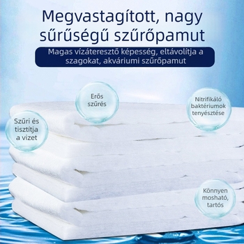 Nagy sűrűségű biokémiai szűrőgyapot akváriumhoz, fehér színű, nitrifikáló baktériumok tenyésztéséhez