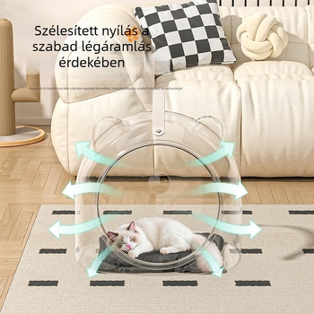Minden évszakos macska fészek, űr kapszula formájú, átlátszó műanyag fekhely, félig zárt kivitel