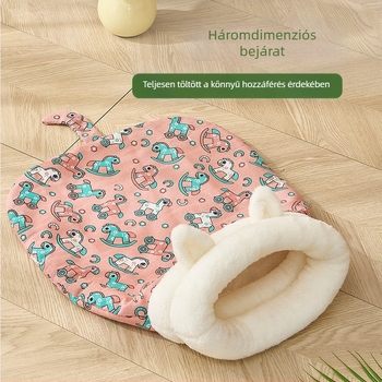 Téli meleg macskafészek félig zárt hálózsákkal macskáknak és kiskutyáknak