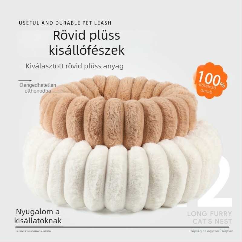 Nyusziszőrös plüss házikó állatok számára, kerek macskaágy sütőtöggé formázva, téli meleg kutyaágy
