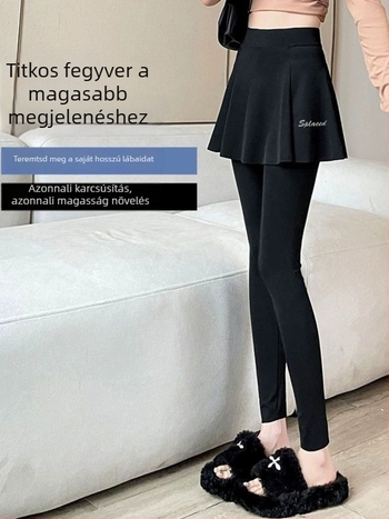 Cápa bőr hatású leggings, hamis kétrészes dizájnnal, női sportos leggings tavasz–nyárra, diszkrét fedés futáshoz, edzéshez, tollaslabdához és jóga, plusz méretek.