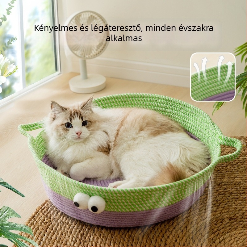 Nyáron át lélegző rattan macskafészek, függőággyal – karcolás- és kopásálló, szövött macskabútor