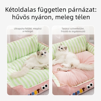 Macska- és kutyafészek kontrasztos csíkokkal, négyzet alakú, egész éves használatra, kis- és közepes méretű macskáknak és kutyáknak