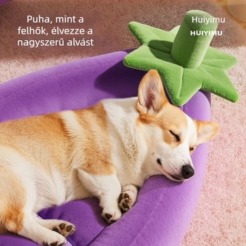 Padlizsán alakú kutya fészek, téli meleg, kis- és közepes testű kutyáknak (Corgi, Bichon, Pomeranian), minden évszakra, levehető és mosható huzattal.