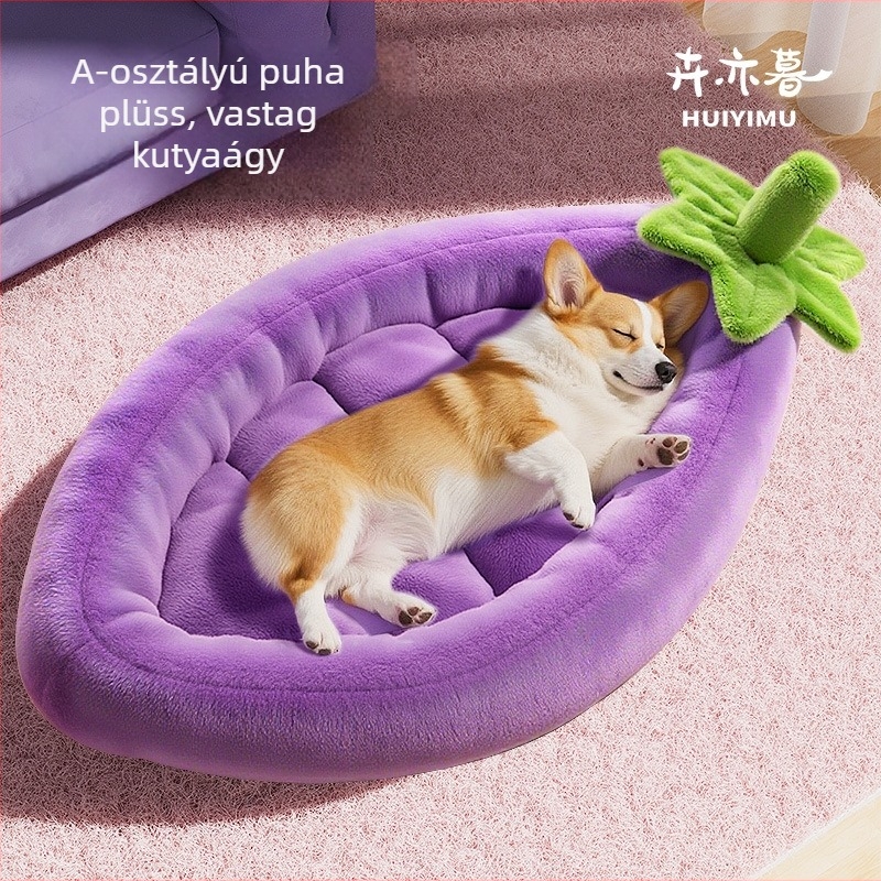 Padlizsán alakú kutya fészek, téli meleg, kis- és közepes testű kutyáknak (Corgi, Bichon, Pomeranian), minden évszakra, levehető és mosható huzattal.