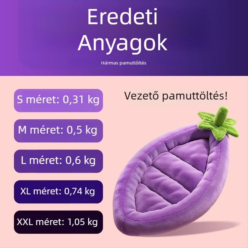 Padlizsán alakú kutya fészek, téli meleg, kis- és közepes testű kutyáknak (Corgi, Bichon, Pomeranian), minden évszakra, levehető és mosható huzattal.