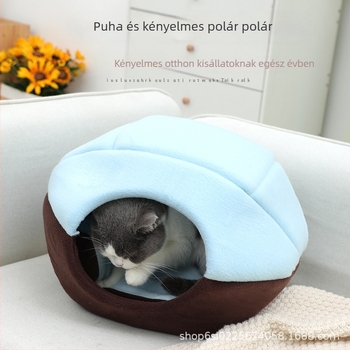 Félig zárt macska- és kis-közepes méretű kutya- és macskafészszek, négy évszakos, lélegző filcből készült, levehető mosható huzattal.