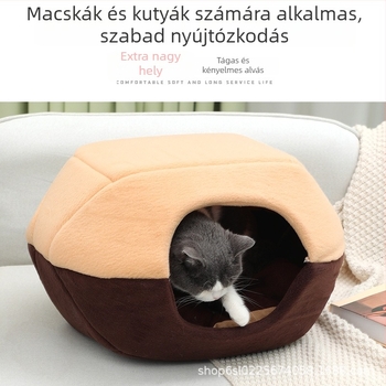 Félig zárt macska- és kis-közepes méretű kutya- és macskafészszek, négy évszakos, lélegző filcből készült, levehető mosható huzattal.