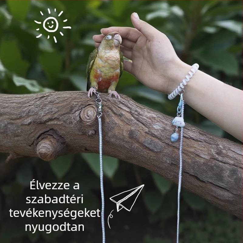 Papagájhoz készült visszahúzható póráz, ultra könnyű, kíméli a lábakat, kültéri madár sétáló kötél