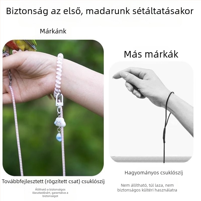 Papagájhoz készült visszahúzható póráz, ultra könnyű, kíméli a lábakat, kültéri madár sétáló kötél